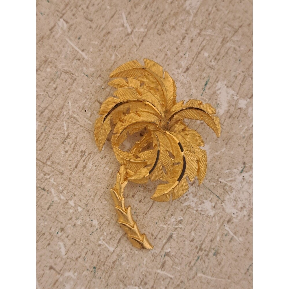 Vintage Mid Century Brushed Goldtone Palm Tree Brooch